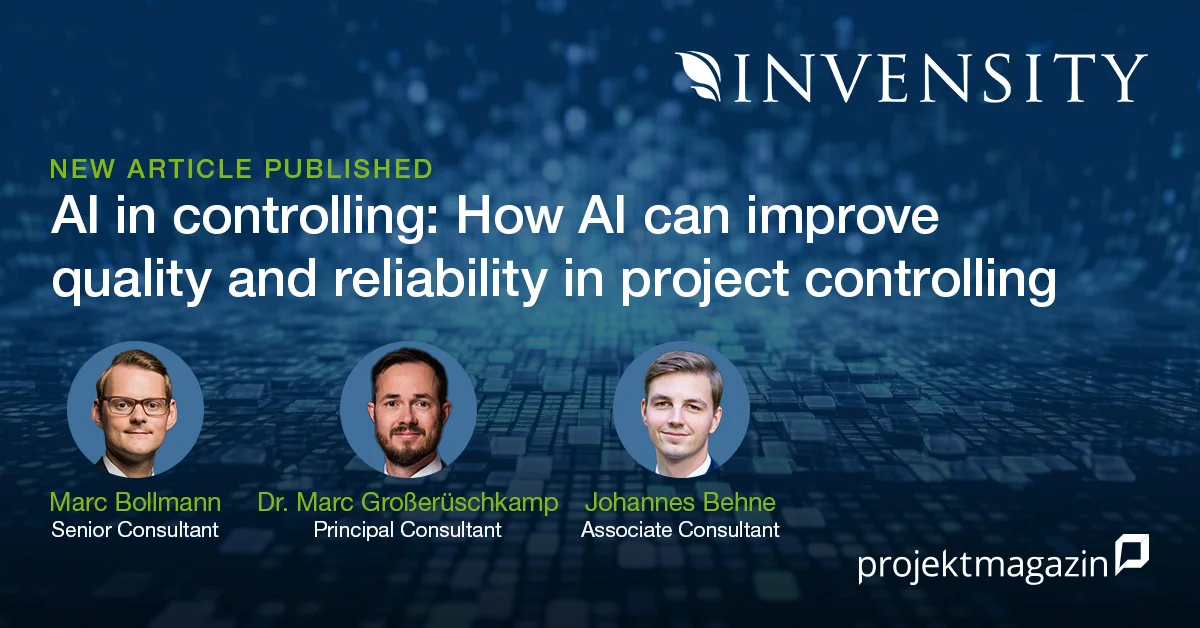 How artificial intelligence can improve quality and reliability in project controlling Senior Project Management Consultant Marc Bollmann, Head of Software & Data Technologies Department Marc Großerüschkamp and Associate Project Management Consultant Johannes Behne discuss potential solutions that use AI to conduct risk analysis and status determination in project controlling.