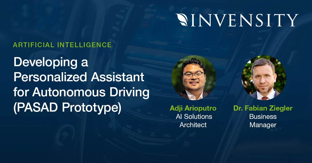 Preview image for a software engineering blog post about developing a personal assistant for autonomous driving, featuring the photos, names, and roles of the two contributors.